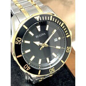 Bulova Men's Watch 98B394 Black Dial Date Quartz Two Tone Stainless Steel 44mm